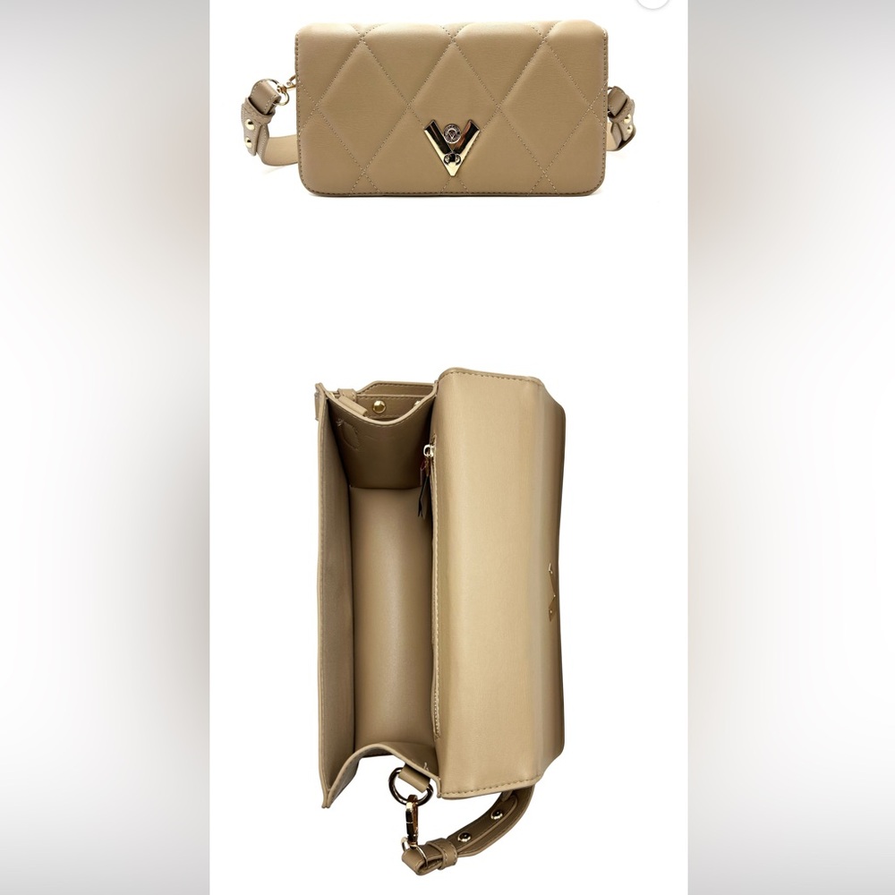Valentino Orlandi Beige Quilted Crossbody Bag